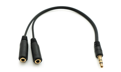 SYSTEM-S Audio Y Kabel 20 cm Stereo AUX Klinke 3,5mm Stecker zu 2x Buchse Adapter Schwarz