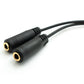 Cable Y de audio SYSTEM-S de 20 cm, conector auxiliar estéreo de 3,5 mm macho a 2 adaptadores hembra, negro