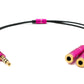 Cable Y de audio SYSTEM-S de 30 cm con conector auxiliar estéreo de 3,5 mm macho a 2 adaptadores hembra, color negro