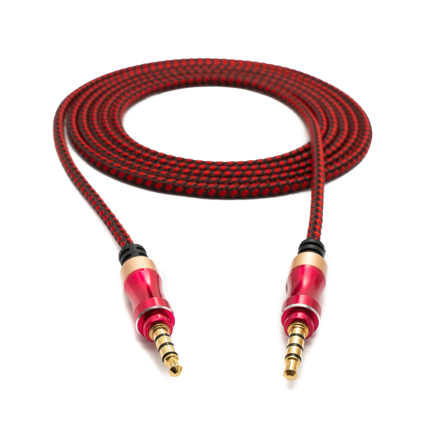 Cable de audio SYSTEM-S 150 cm estéreo AUX jack 3.5mm conector a conector trenzado en color rosa