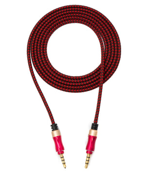 Cable de audio SYSTEM-S 150 cm estéreo AUX jack 3.5mm conector a conector trenzado en color rosa