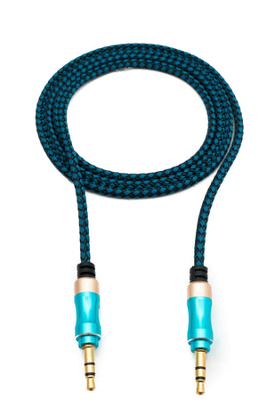 Cable de audio SYSTEM-S 100 cm estéreo AUX jack 3.5mm macho a macho trenzado en color azul