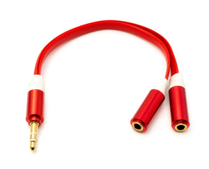 Cavo audio a Y da 20 cm, jack AUX stereo da 3,5 mm, a 2 prese piatte in rosso