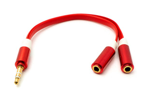 SYSTEM-S Audio Y cable 20 cm stereo AUX jack 3.5 mm plug to 2x socket flat in red