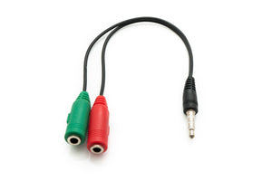 Cable Y de audio SYSTEM-S de 20 cm, conector auxiliar estéreo de 3,5 mm macho a 2 adaptadores hembra, negro