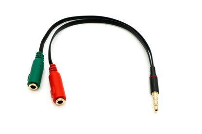 SYSTEM-S Cable de audio en Y, conector AUX estéreo de 20 cm, conector de 3,5 mm a 2 tomas planas, negro