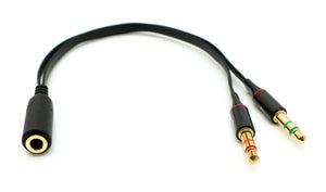 SYSTEM-S Audio Y Cable 20 cm Stereo AUX Jack 3.5 mm Female to 2x Male Flat Adapter