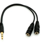 Cable Y de audio SYSTEM-S de 20 cm, conector auxiliar estéreo de 3,5 mm macho a 2 adaptadores hembra, negro