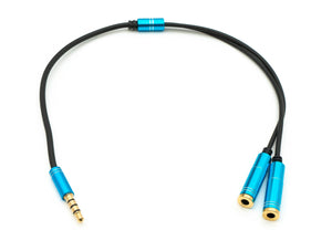 Cable Y de audio SYSTEM-S de 30 cm con conector auxiliar estéreo de 3,5 mm macho a 2 adaptadores hembra, color negro