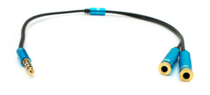 Cable Y de audio SYSTEM-S de 30 cm con conector auxiliar estéreo de 3,5 mm macho a 2 adaptadores hembra, color negro