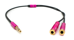 Cable Y de audio SYSTEM-S de 30 cm con conector auxiliar estéreo de 3,5 mm macho a 2 adaptadores hembra, color negro