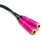 Cable Y de audio SYSTEM-S de 30 cm con conector auxiliar estéreo de 3,5 mm macho a 2 adaptadores hembra, color negro