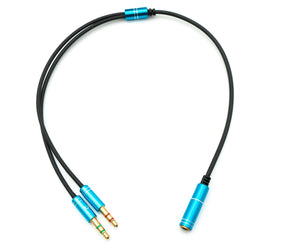 Cable Y de audio SYSTEM-S de 30 cm, conector auxiliar estéreo de 3,5 mm hembra a 2 adaptadores macho, negro