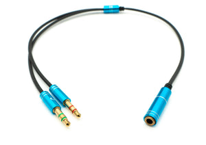 Cable Y de audio SYSTEM-S de 30 cm, conector auxiliar estéreo de 3,5 mm hembra a 2 adaptadores macho, negro