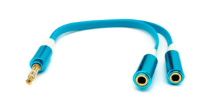 Cable Y de audio SYSTEM-S Conector auxiliar estéreo de 20 cm Conector de 3,5 mm a 2 tomas planas en azul