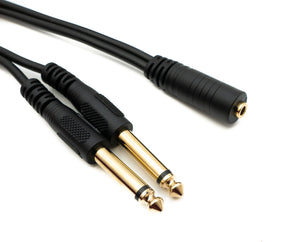 Audio Y cable 150 cm stereo AUX jack 6.35 mm plug & plug to 3.5 mm socket