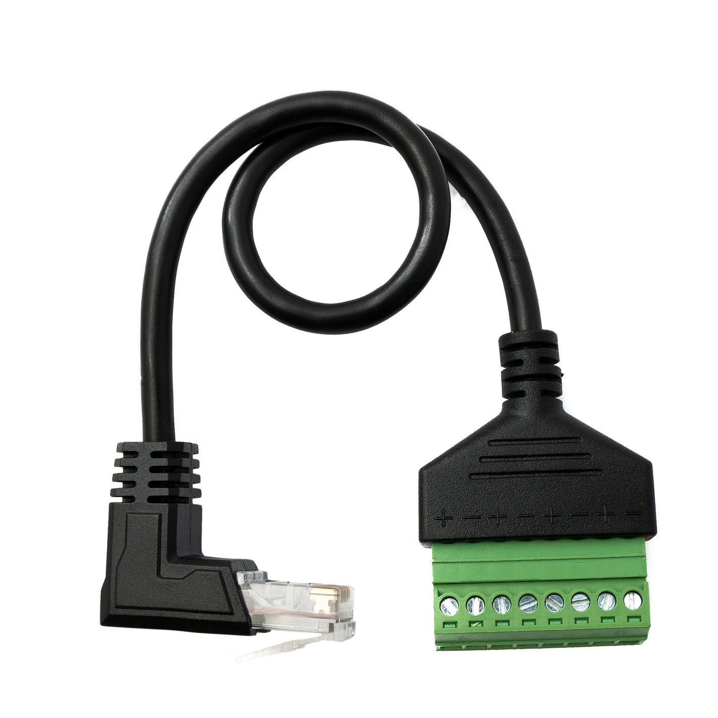 Câble LAN SYSTEM-S 30 cm prise RJ45 vers adaptateur d'angle bornier 8 broches en noir