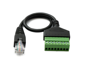 Cavo LAN da 30 cm con spina RJ45 e adattatore per morsettiera a 8 pin in nero