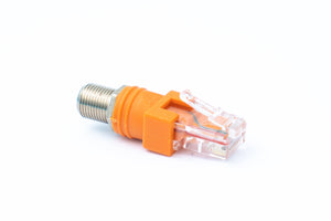Coaxial adapter RJ45 plug to F type plug 50 ohm cable in orange