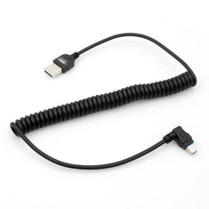 SYSTEM-S Dehnbares Mini USB Kabel Datenkabel Ladekabel Spiralkabel Winkelstecker 50 - 135 cm