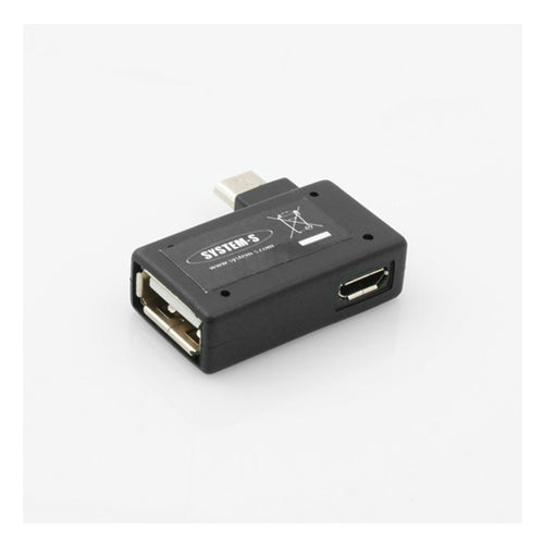 System-S 90° angle plug (right angle) USB to micro USB OTG host cable flash drive connection with extra micro USB connection for smartphone tablet PC