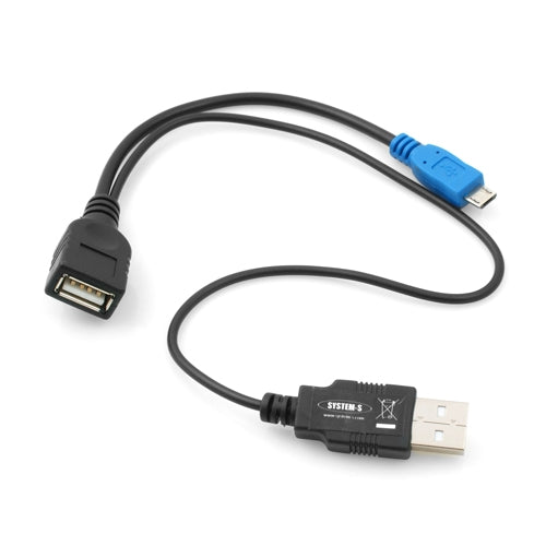 Cable host System-S Micro USB OTG con cable de conexión USB adicional para cargar y operar simultáneamente medios de almacenamiento en unidad flash para teléfonos inteligentes, tabletas, PC y otros dispositivos OTG