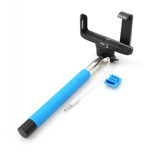 System-S Universal Monopod Selfiepod Soporte telescópico para palo selfie (aprox. 23,5 cm - 100 cm de largo) con tornillo ¾ y adaptador (aprox. 6 cm - 8,5 cm de ancho) para selfies con obturador remoto azul