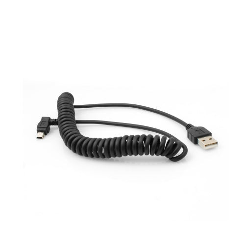 Cable espiral System-S Mini USB Adaptador de enchufe en ángulo de 90 grados Cable de datos Cable de carga 140 cm