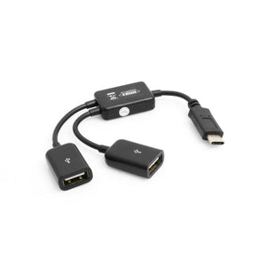 System-S Y- Kabel USB 3.1 Type C male zu 2 x USB Type A female Y-Splitter Hub Adapter Kabel schwarz