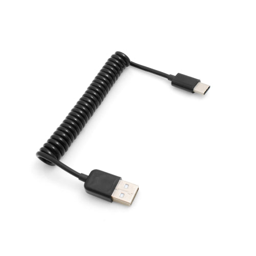 System-S USB Type C 3.1 vers USB 2.0 câble spiralé câble de données câble de charge câble adaptateur 30 - 50 cm noir