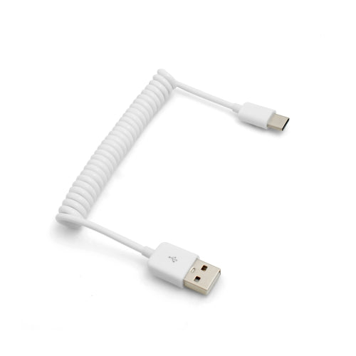 System-S USB Type C 3.1 vers USB 2.0 câble spiralé câble de données câble de charge câble adaptateur 50 cm - 100 cm blanc