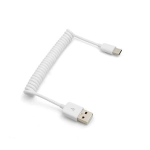 System-S USB Type C 3.1 zu USB 2.0 Spiralkabel Datenkabel Ladekabel Adapter Kabel 50 cm - 100 cm weiß