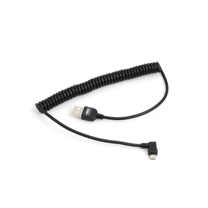 System-S Dehnbares Spiralkabel Micro USB 2.0 Kabel gewinkelt 90 grad Winkelstecker (rechts/male) Adapter Datenkabel und Ladekabel 50 - 135 cm