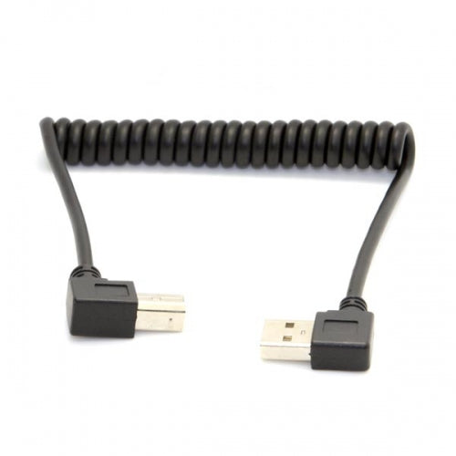 SYSTEM-S Cavo adattatore USB A maschio 90° ad angolo retto a USB tipo B maschio 90° ad angolo retto cavo a spirale 35-80 cm