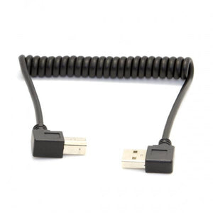 SYSTEM-S USB A male 90° left angled to USB type B male 90° right angled adapter spiral cable 35-80 cm