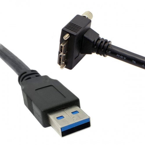 SYSTEM-S USB 3.0 A (male) to Micro USB 3.0 (male) upward angled 120cm high speed data cable charging cable with locking screw for Nikon D800 D800E D810