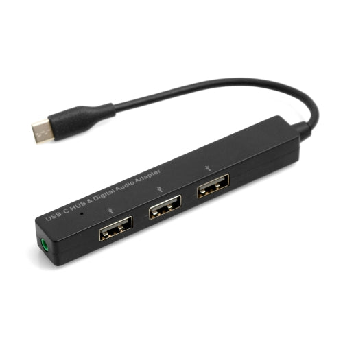 SYSTEM-S 3 Port USB Hub 3.1 Type C to 3x USB 2.0 A adapter cable with 3.5mm audio input