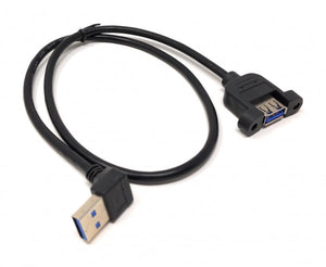System-S USB Type A 3.0 Down Angled to USB Type A 3.0 Panel Mount Cable 60cm