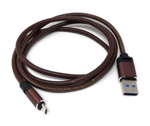 Câble SYSTEM-S Micro USB vers USB A 3.0 100 cm aspect cuir en marron