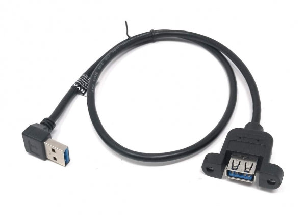 System-S USB Type A 3.0 Cable Upward Angled to USB Type A 3.0 Panel Mount Cable 60cm