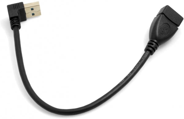 System-S USB tipo A 3.0 (hembra) a USB tipo A 3.0 (macho) Cable adaptador en ángulo ascendente de 90 grados 23 cm negro