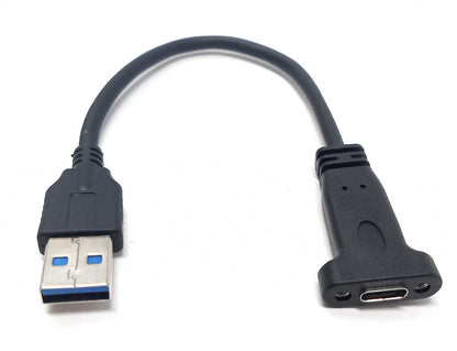 System-S USB Typ A 3.0 Stecker auf USB Typ C Buchse für Panel Mount Kabel 21cm