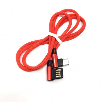 SYSTEM-S USB Type C 3.1 nylon cable to reversible USB interface Type A 2.0 90° angled in red 97 cm