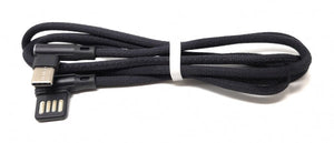 SYSTEM-S USB Typ C 3.1 Nylon Kabel auf umkehrbarer USB Schnittstelle Typ A 2.0 90° Grad gewinkelt in Schwarz 97 cm