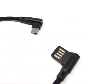 SYSTEM-S Micro USB cable nylon left angled to reversible USB interface type A in black 29 cm