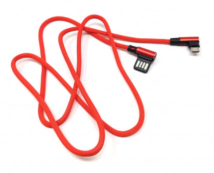 SYSTEM-S Micro USB Kabel links gewinkelt auf  umkehrbarer USB Schnittstelle Typ A 2.0 in Rot 98 cm