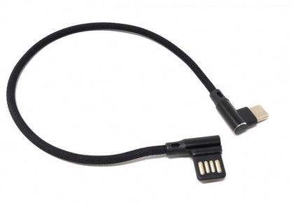 SYSTEM-S USB Typ C 3.1 Nylon Kabel auf umkehrbarer USB Schnittstelle Typ A 2.0 90° Grad gewinkelt in Schwarz 29 cm