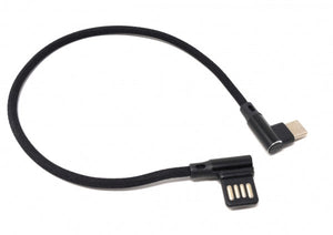 SYSTEM-S USB Type C 3.1 nylon cable to reversible USB interface Type A 2.0 90° angled in black 29 cm