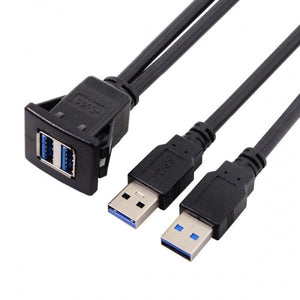 SYSTEM-S Dual USB A 3.0 Buchse auf 2x USB A 3.0 Stecker Verlängerungskabel Einbaubuchse 100cm