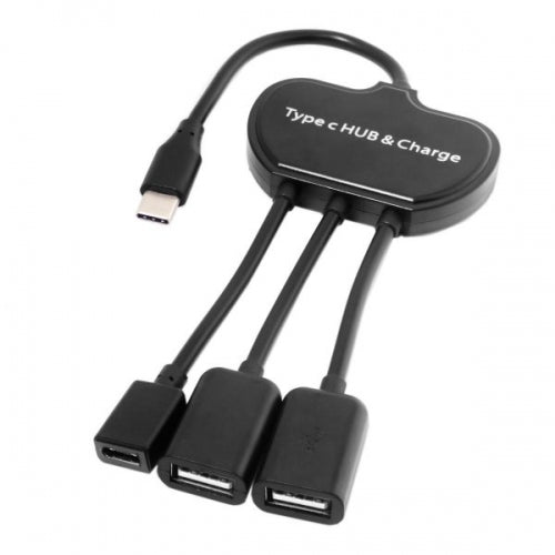 System-S USB 3.1 Tipo C macho a 2 x USB Tipo A y 1x USB Tipo C hembra cable adaptador hub negro